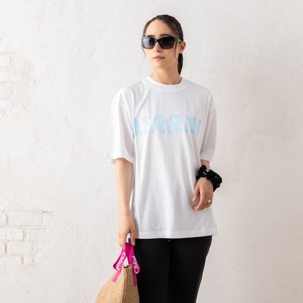 マルニ Tシャツ カットソー クルーネック ロゴ ホワイト レディース MARNI THJET49EPH USCS11 L4W01 マルニ Tシャツ カットソー クルーネック ロゴ ホワイト