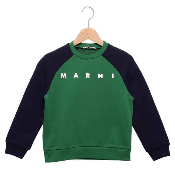 マルニ スウェット トレーナー カラーブロック キッズ ロゴ グリーン ネイビー キッズ MARNI M00818M00NI FELPA 0M523