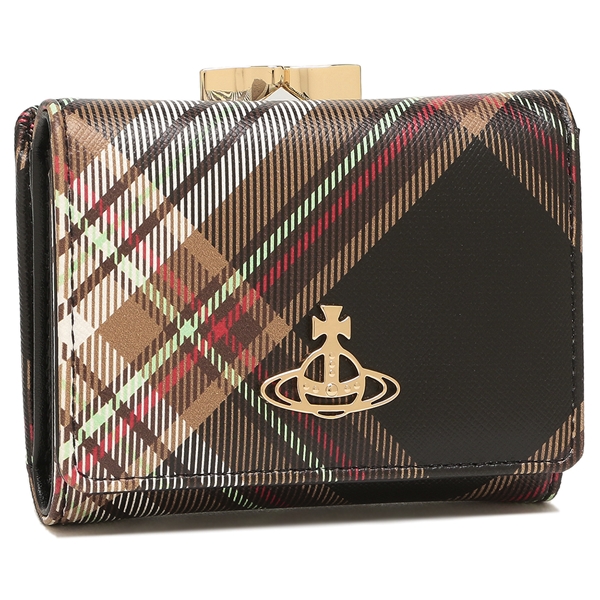 ヴィヴィアンウエストウッド 三つ折り財布 ダービー がま口 ブラウン ブラック レディース VIVIENNE WESTWOOD 51010018U S001K D101