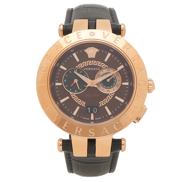 ヴェルサーチ メンズ 時計 46mm クォーツ レッド ブラック VERSACE VEBV00722 レザーの通販は