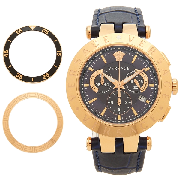ヴェルサーチ 時計 メンズ V-レースクロノ 42mm クォーツ ネイビー 