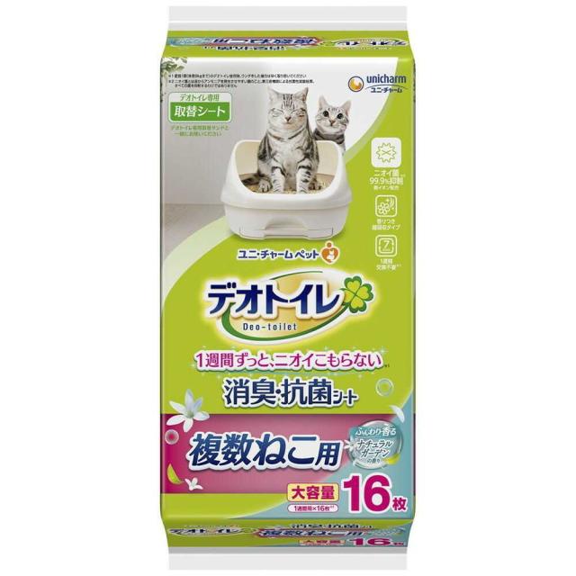 ユニ・チャーム デオトイレ 複数ねこ用 ふんわり香る消臭・抗菌シート ナチュラルガーデンの香り 16枚   【12個セット】