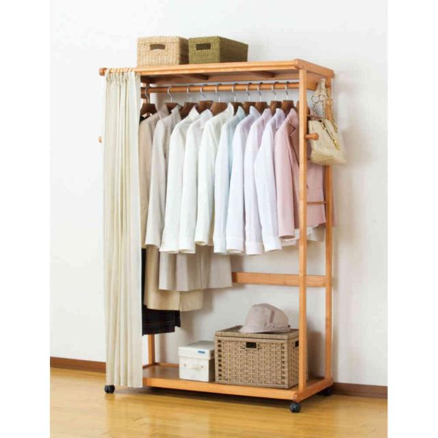 天然木カーテン付きシングルハンガー 90cm幅[03709] 【直送品】 返品・キャンセル・他商品と同時購入は不可
