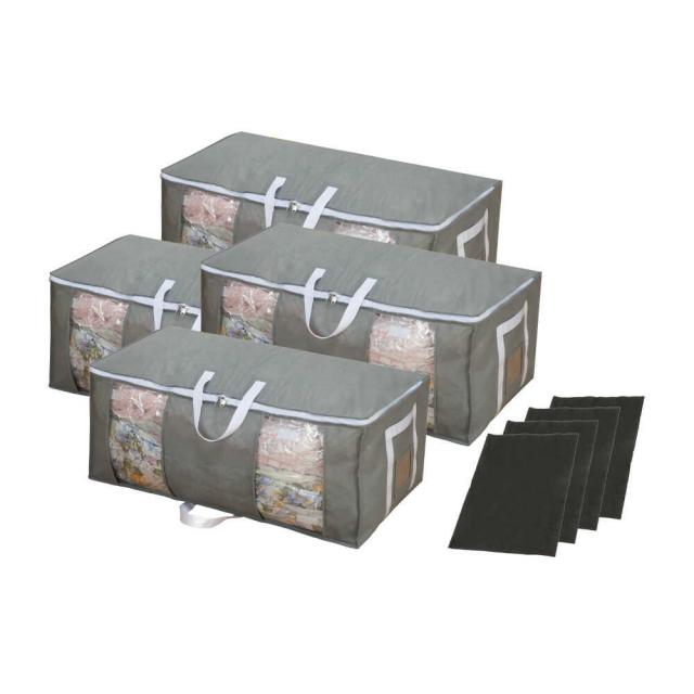 掃除機のいらない圧縮収納ボックス4個+竹炭シート[04383] 【直送品】 返品・キャンセル・他商品と同時購入は不可