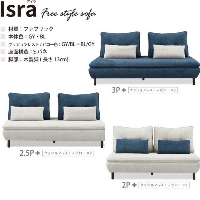 ソファー Isra 2P＋背x2 BL、BL/GY 設置 【直送品】 返品・キャンセル・他商品と同時購入は不可_2
