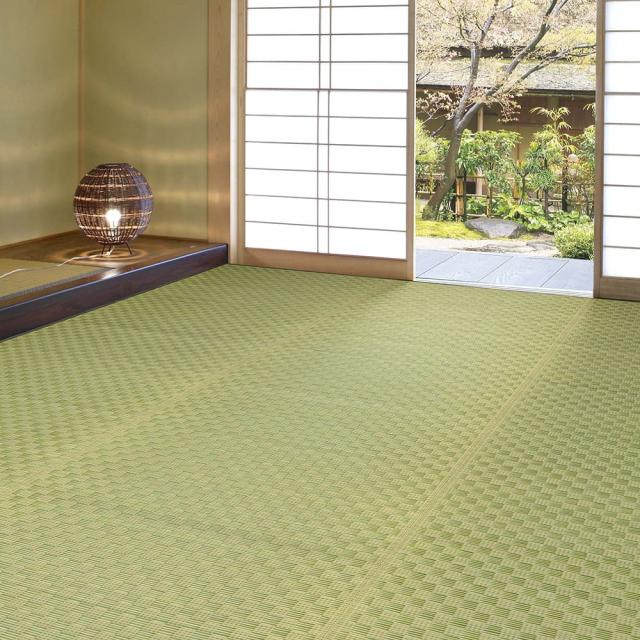裏付き  市松柄 い草カーペット 若月 江戸間3畳 グリーン 【直送品】 返品・キャンセル・他商品と同時購入は不可