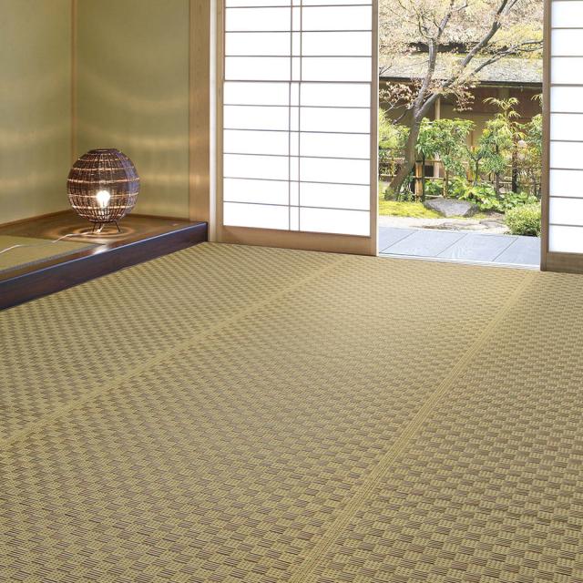 裏付き 市松柄 い草カーペット 若月 本間8畳 ブラウン 【直送品】 返品・キャンセル・他商品と同時購入は不可