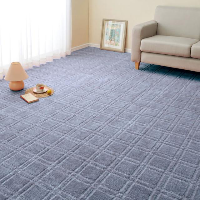 抗菌・防臭加工の平織カーペット シオン 江戸間10畳 ブルー メーカー直送 ▼返品・キャンセル不可【他商品との同時購入不可】