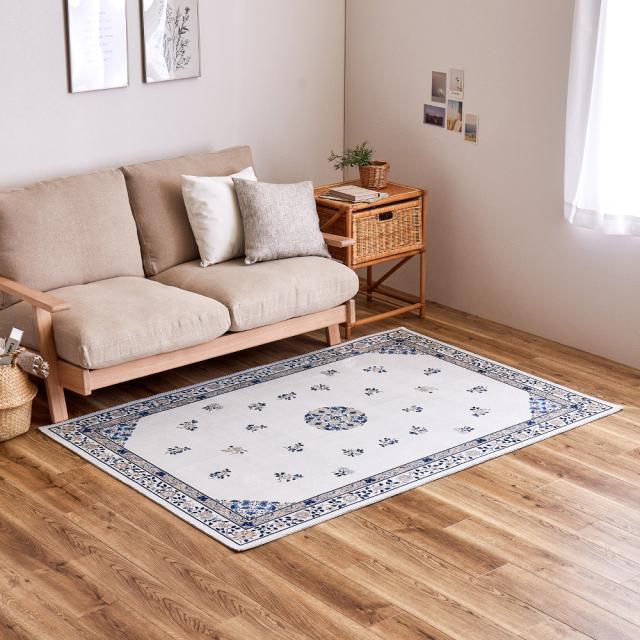 シノワズリデザインラグ ミュゲ  130×190cm アイボリー 【直送品】 返品・キャンセル・他商品と同時購入は不可