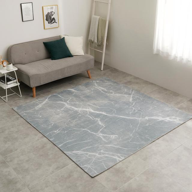 大理石柄のソフトフランネルラグ 190×190cm グレー 【直送品】 返品・キャンセル・他商品と同時購入は不可
