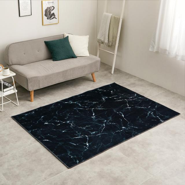 大理石柄のソフトフランネルラグ 130×190cm ブラック 【直送品】 返品・キャンセル・他商品と同時購入は不可
