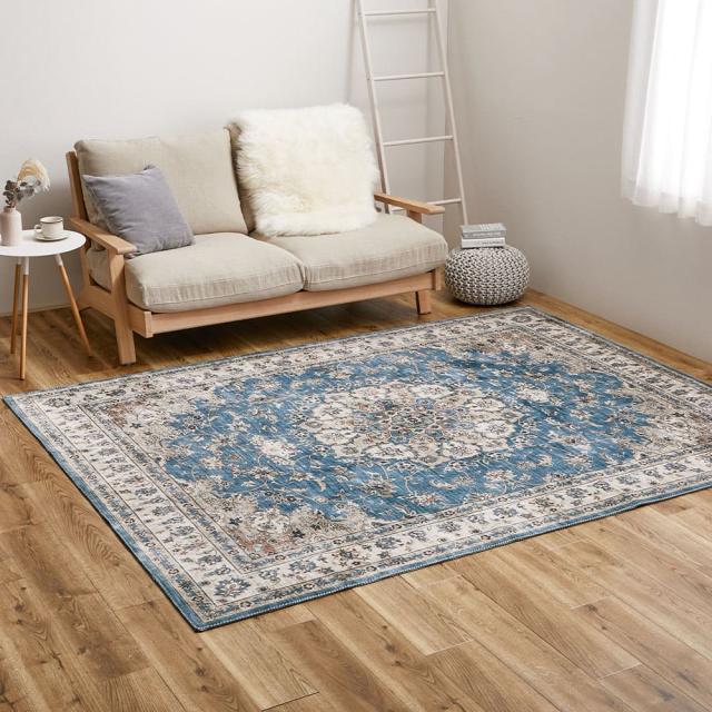 アンティーク絨毯風プリントラグ カメオ ブルー 230×330 【直送品】 返品・キャンセル・他商品と同時購入は不可