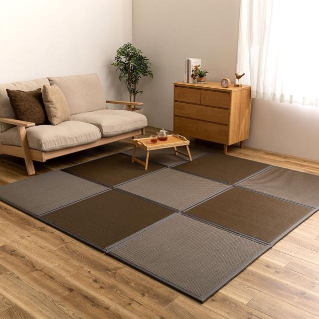 連結畳置き畳 綾模様 9面 225×225cm ブラウン メーカー直送 ▼返品・キャンセル不可【他商品との同時購入不可】   の通販は
