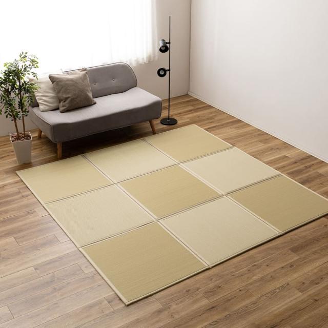 連結畳置き畳 綾模様 9面 225×225cm グリーン 【直送品】 返品・キャンセル・他商品と同時購入は不可