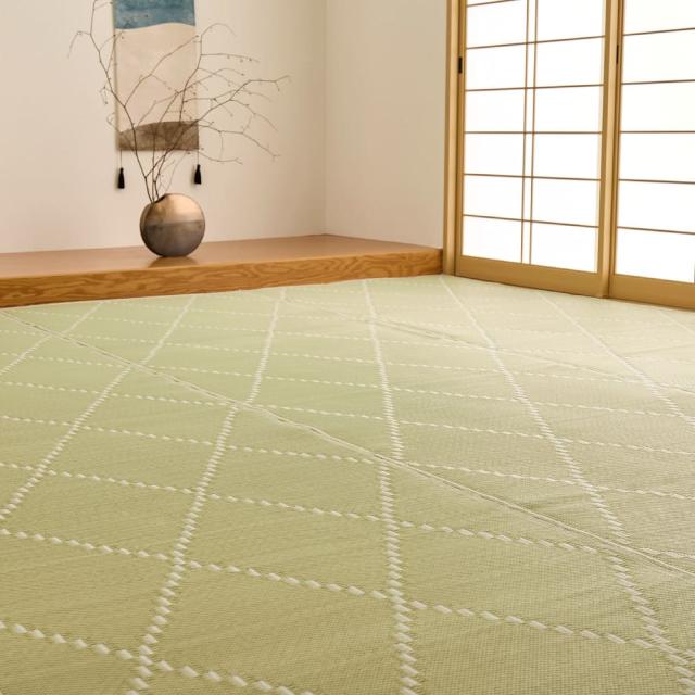 裏付き 洗えるい草風カーペット モンド 江戸間6畳 グリーン 【直送品】 返品・キャンセル・他商品と同時購入は不可