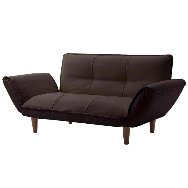 日本製 カウチソファ二人掛け KAN PVCブラウン 【直送品】 返品・キャンセル・他商品と同時購入は不可