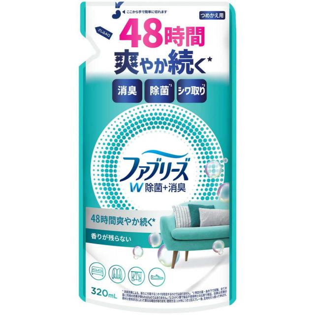 P&amp;G ファブリーズ W除菌+消臭スプレー 衣類・布製品用 香りが残らない 詰め替え 320ml   【24個セット】