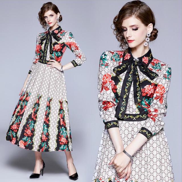 即納 送料無料 春夏 M 3l大きいサイズ ロングワンピース 長袖 上品 花柄 プリント 黒リボン 高見えコスパ 頼れるワンピース の通販はau Pay マーケット カイザリン Au Pay マーケット店