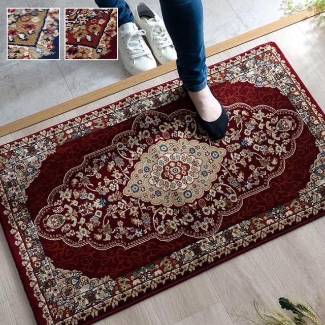 トルコ製 ウィルトン織り 玄関マット 『ベルミラ』 ワイン 約70×120cm 高級感・重厚感がある、ウィルトン玄関マット