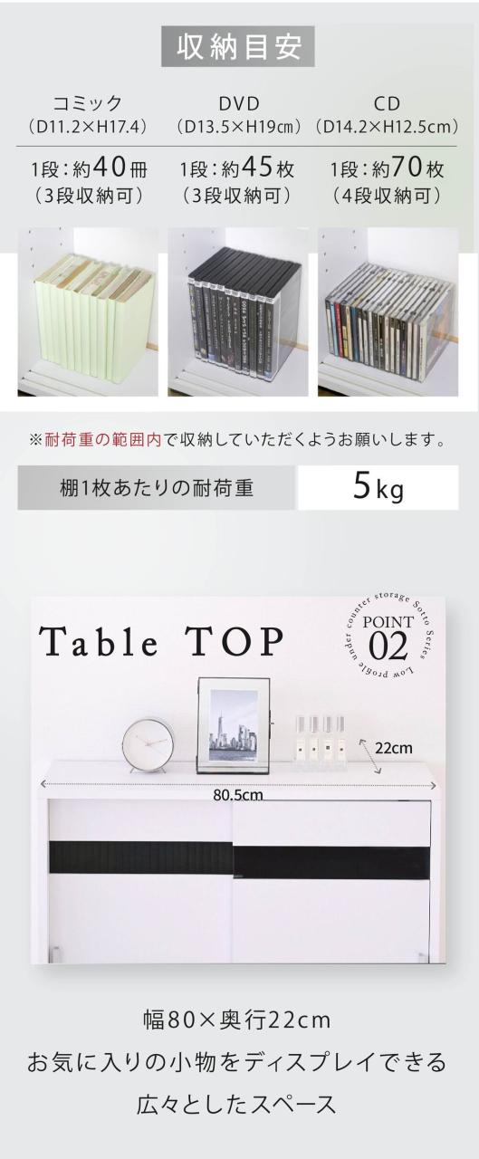 カウンター下収納 引き戸 薄型 キャビネット カウンター下 ラック 幅80 奥行22 高さ80 キッチン スリム 収納棚 ホワイト 扉付き ルーター 目隠し 白 食器棚 FRM-0127-WH_8