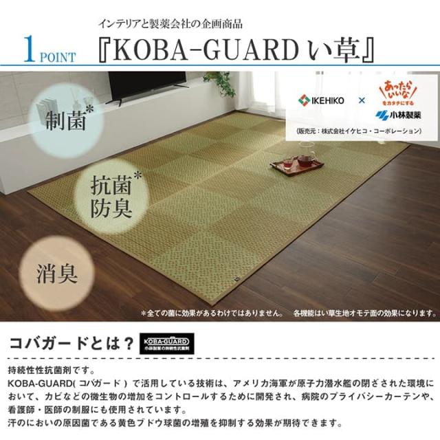 引っ敷き 日本製 守りつづける性抗菌剤 KOBA-GUARD 制菌 抗菌防臭 夏 い草 市松 今めかしい 上滑り打ちきり 約191×250糎 抗菌防臭で身ぎれいな、上滑り打ちきり付き添い人国産い草引っ敷き