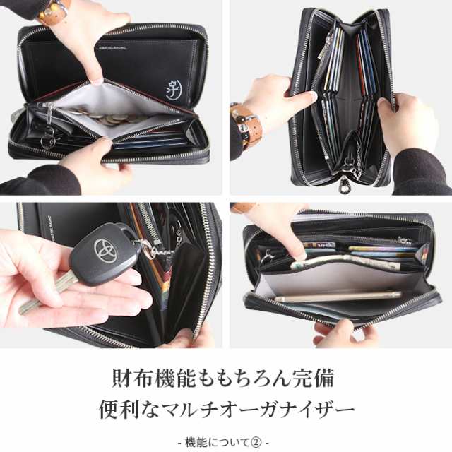 美品　CASTELBAJAC Wファスナー　セカンドバッグ ロゴ型押し　黒レザー