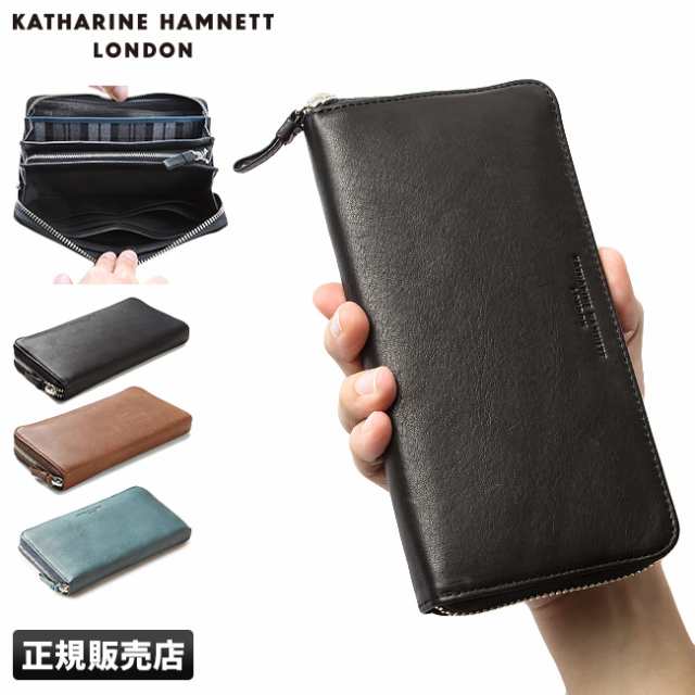 商品レビューで+5%｜キャサリンハムネット 財布 長財布 本革 メンズ レディース ラウンドファスナー KATHARINE HAMNETT  490-57007｜au PAY マーケット