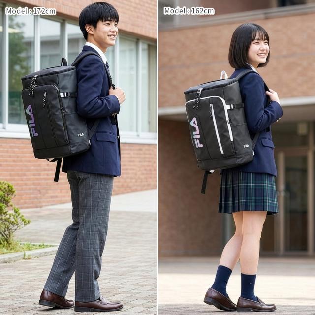 商品レビューで 5 FILA フィラ リュック 30L 通学 男子 女子 女子高生 高校生 中学生 大容量 黒 通学リュック スクールリュック スクールバッグ スクエア ボックス型 女の子 おしゃれ サイン A4 B4 7762の通販は - カバンのセレクション au PAY