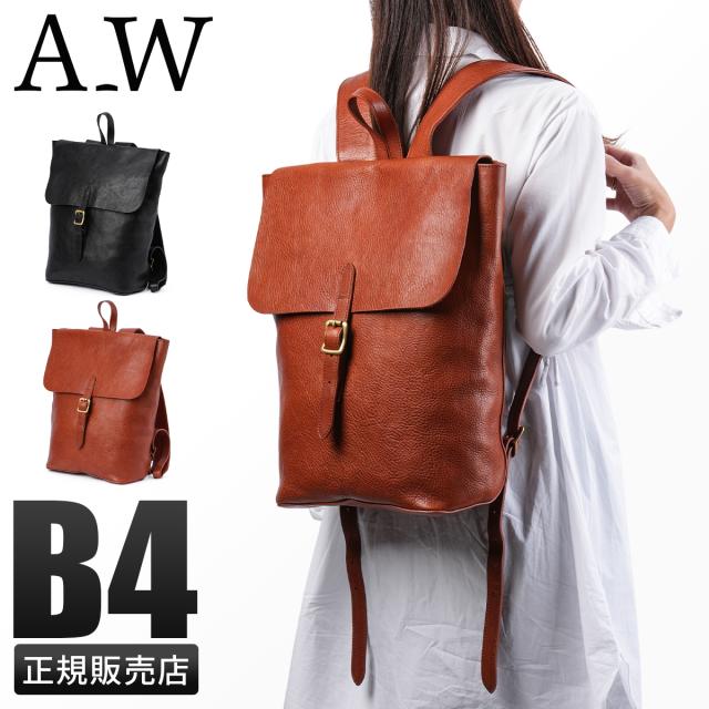 商品レビューで+5%｜A_W アウ リュック メンズ レディース ブランド レザー 本革 通勤 通学 黒 A4 フラップバックパック デイパック FLAP BACKPACK AB-005_17