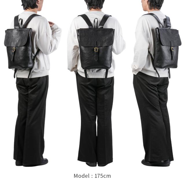 商品レビューで+5%｜A_W アウ リュック メンズ レディース ブランド レザー 本革 通勤 通学 黒 A4 フラップバックパック デイパック FLAP BACKPACK AB-005_4