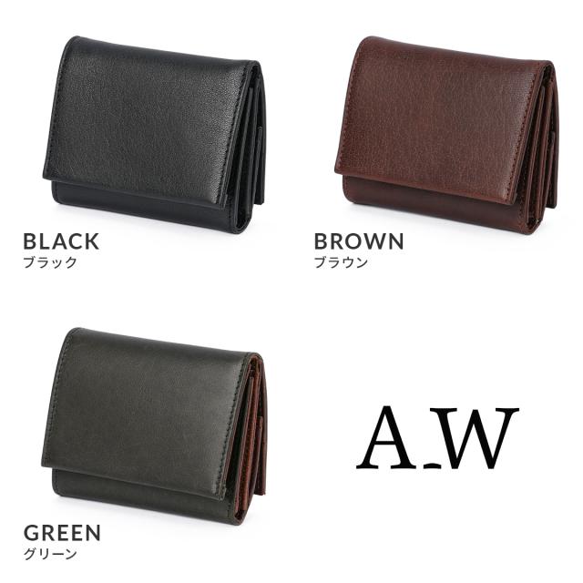 商品レビューで+5%｜A_W アウ 三つ折り財布 メンズ レディース ブランド レザー 本革 軽量 ボックス型小銭入れ ミニ財布 コンパクトウォレット TRIFOLD PURSE AP-004 商品レビューで+5%｜A_W アウ 三つ折り財布 メンズ レディース