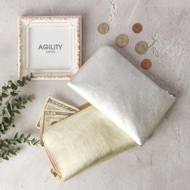 商品レビューで+5%｜アジリティ 財布 長財布 L字ファスナー ゴールド