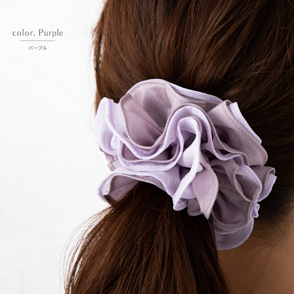 シュシュ  ヘアゴム  ライトグレーマーブル/パープル/ブラック シュシュ ヘアゴム ライトグレーマーブル/パープル/ブラック