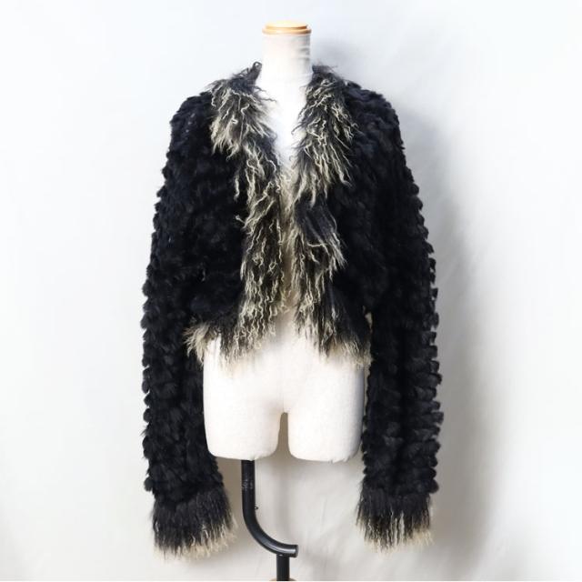 チベットラム トリミング ラビット ファー ジャケット 編み込み ざっくり編み Mサイズ ブラック 送料無料 レディース ギフト プレゼントの通販はau Pay マーケット ファー 毛皮専門店エルベート