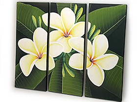 バリ絵画 プルメリア (3連)(50×60cm) アートパネル 花 壁掛け