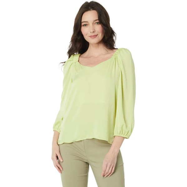 ヴィンスカムート レディース シャツ トップス 3/4 Sleeve Ruch Shoulder V-Neck Rumple Lilly  Green｜au PAY マーケット