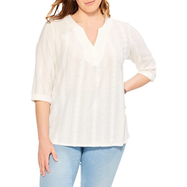 ニックプラスゾーイ レディース シャツ トップス Plus Size Angled Lace Top Milk White｜au PAY マーケット