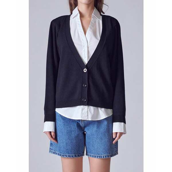 イングリッシュファクトリー レディース ニット&セーター アウター Women's Mixed Media Cardigan  Black/white｜au PAY マーケット