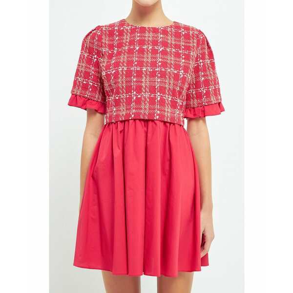 イングリッシュファクトリー レディース ワンピース トップス Women's Mixed Media Tweed Poplin Mini Dress  Red｜au PAY マーケット