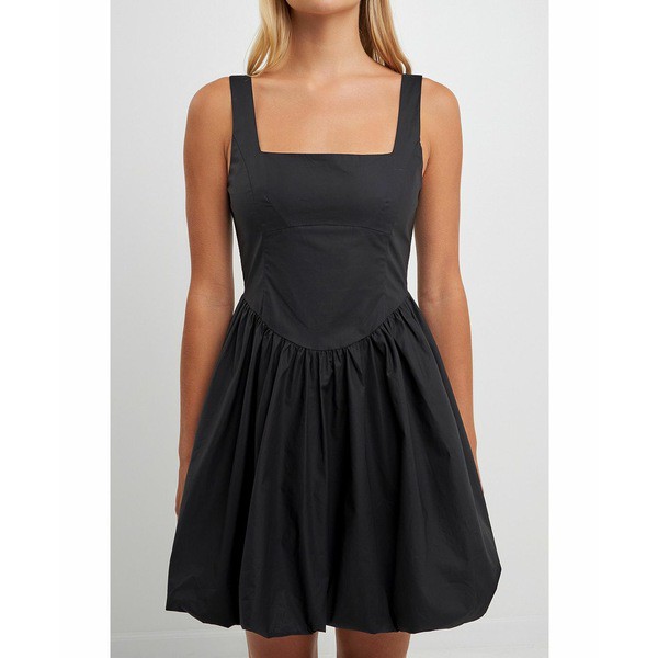 イングリッシュファクトリー レディース ワンピース トップス Women's Poplin Square Neck Bubble Hem Dress  Black｜au PAY マーケット