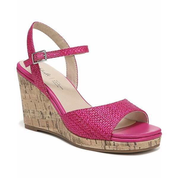 白木/黒塗り ライフストライド サンダル シューズ レディース Island-Time Wedge Sandals Raspberry Fabric  Raffia