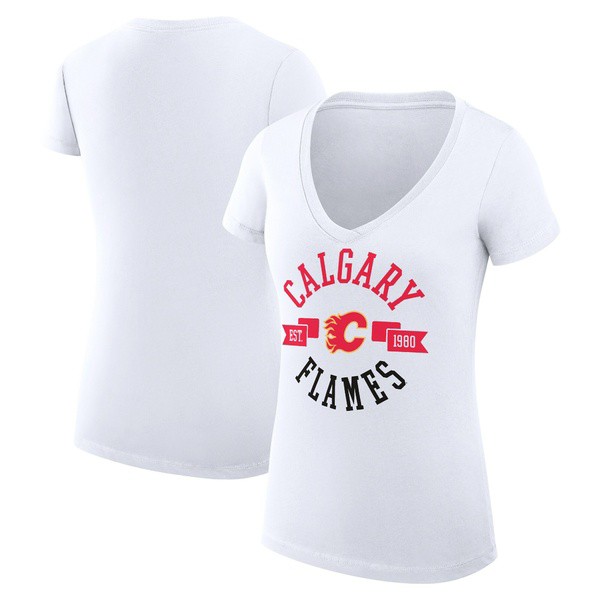 カールバンクス レディース Tシャツ トップス Calgary Flames GIII 4Her by Carl Banks Women's City Graphic VNeck Fitted TShirt Whiteの通販は