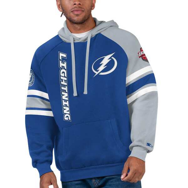 スターター メンズ パーカー・スウェットシャツ アウター Tampa Bay Lightning Starter Gauntlet Pullover Hoodie Blue/Grayの通販は