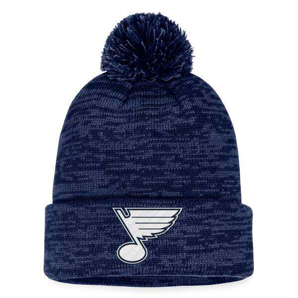 ファナティクス メンズ 帽子 アクセサリー St. Louis Blues Fanatics Branded Fundamental Cuffed Knit Hat with Pom Navyの通販は