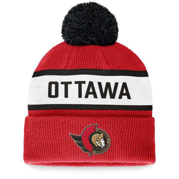 ファナティクス メンズ 帽子 アクセサリー Ottawa Senators Fanatics Branded Fundamental Wordmark Cuffed Knit Hat with Pom Redの通販は
