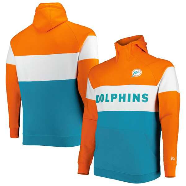 ニューエラ メンズ パーカー・スウェットシャツ アウター Miami Dolphins New Era Big & Tall Throwback Colorblock Raglan Pullover Hooの通販は 20,221円