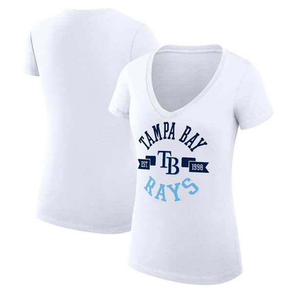 カールバンクス レディース Tシャツ トップス Tampa Bay Rays GIII 4Her by Carl Banks Women's City Graphic VNeck Fitted TShirt Whiteの通販は