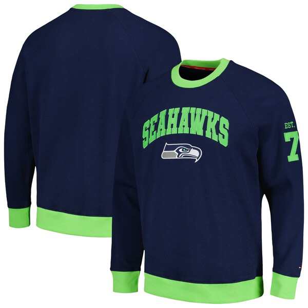 トミー ヒルフィガー メンズ パーカー・スウェットシャツ アウター Seattle Seahawks Tommy Hilfiger Reese Raglan TriBlend Pullover Swの通販は