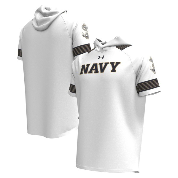 アンダーアーマー メンズ Tシャツ トップス Navy Midshipmen Under Armour Shooter Raglan Hoodie TShirt Whiteの通販は