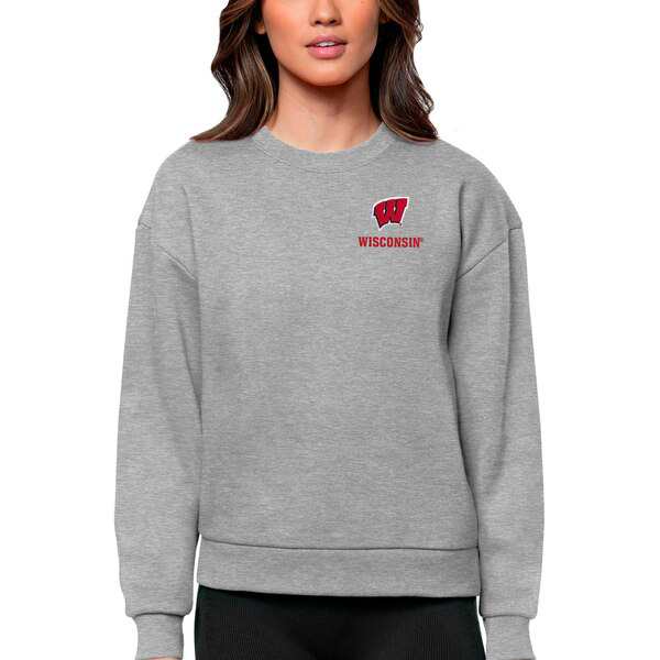 アンティグア レディース パーカー・スウェットシャツ アウター Wisconsin Badgers Antigua Women's Logo Victory Crewneck Pullover Sweの通販は